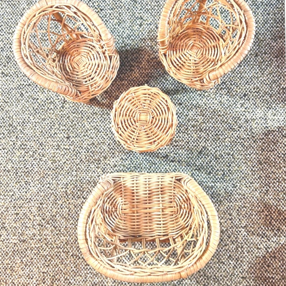 Vintage Miniature Wicker Rattan Doll Furniture Set 4pc Boho Decor